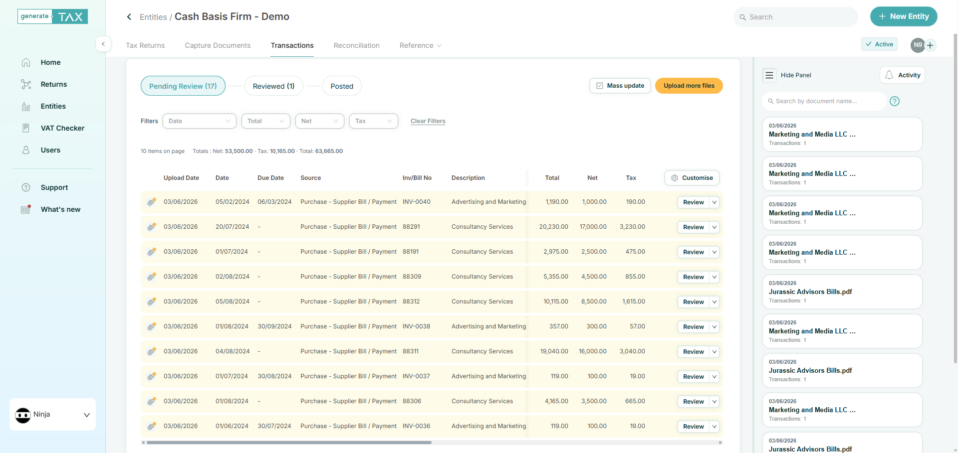Review in generate.TAX